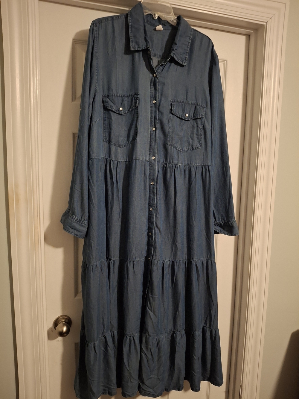 Denim Button-Front Maxi Dress - Blue